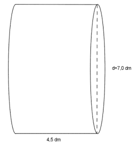 Sylinder med diameter 7,0 dm og høyde 4,5 dm.
